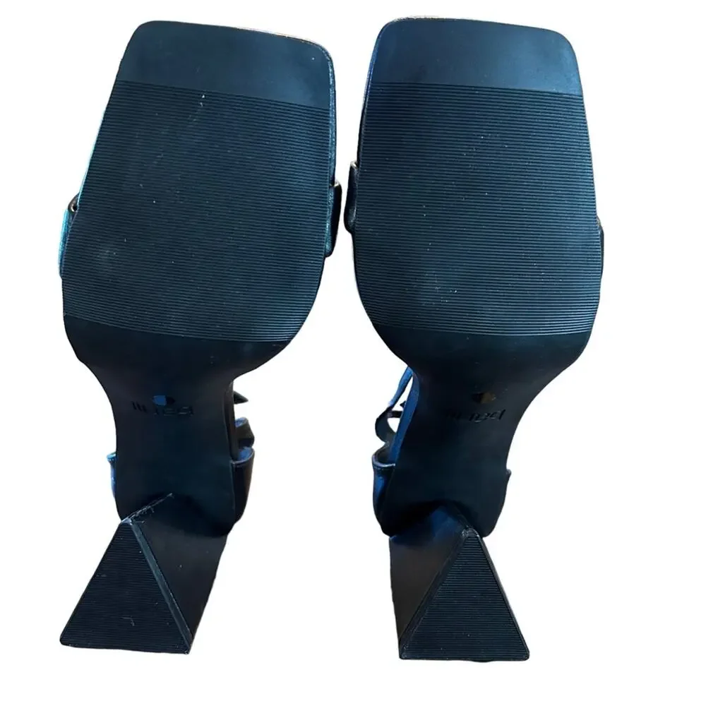 Bar III Appel Square Toe Angular Heels Black Ankle Straps NEW Size 10
